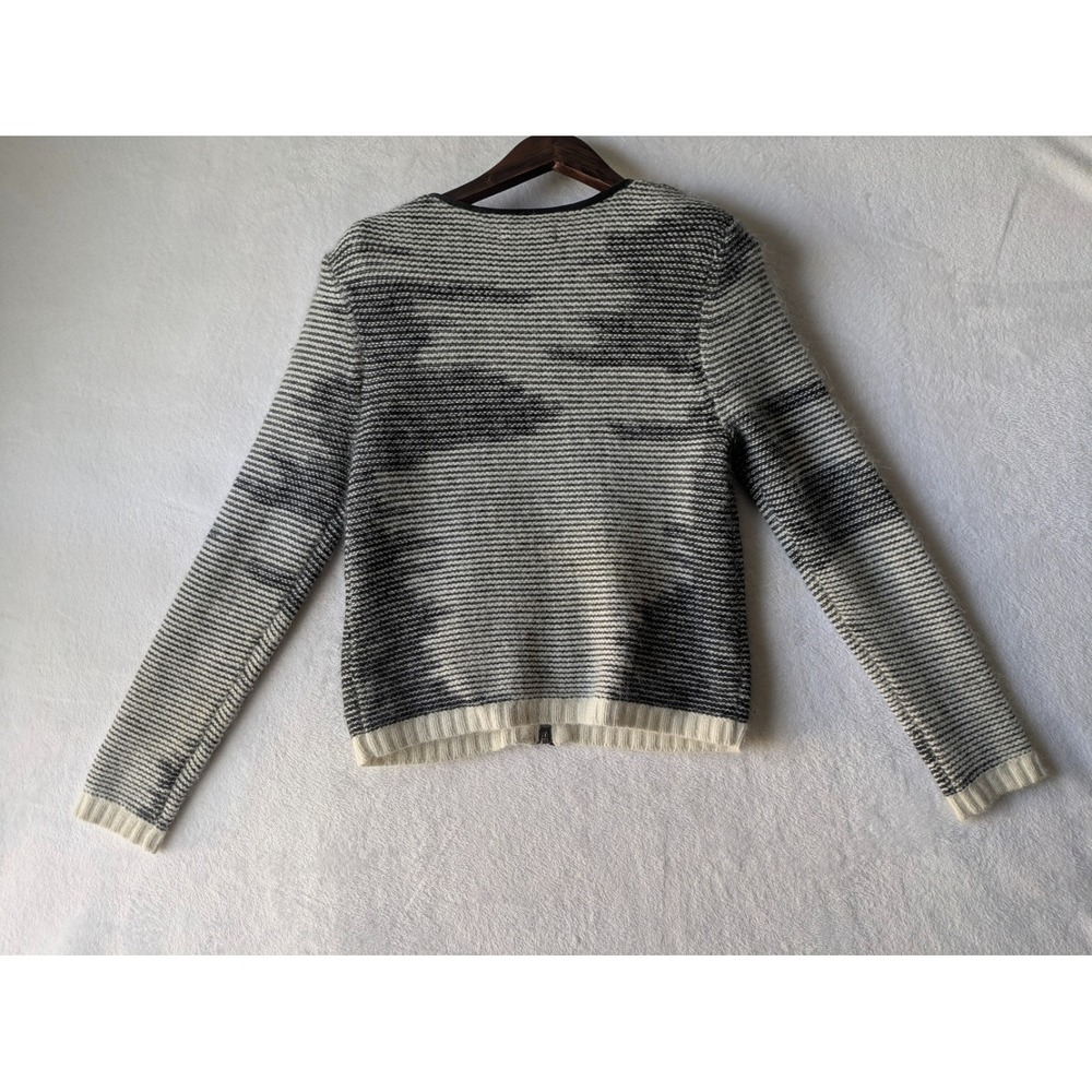 The Kooples Zip Cardigan Sweater Size S Gray Striped Wool Blend Fuzzt Knit Soft - Picture 7 of 8
